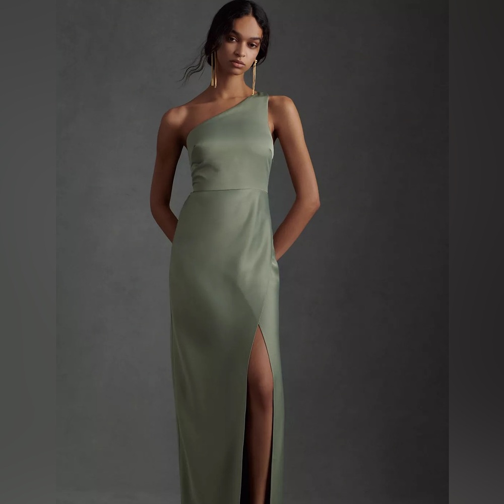 BHLDN Green One Arm Bridesmaid Dress